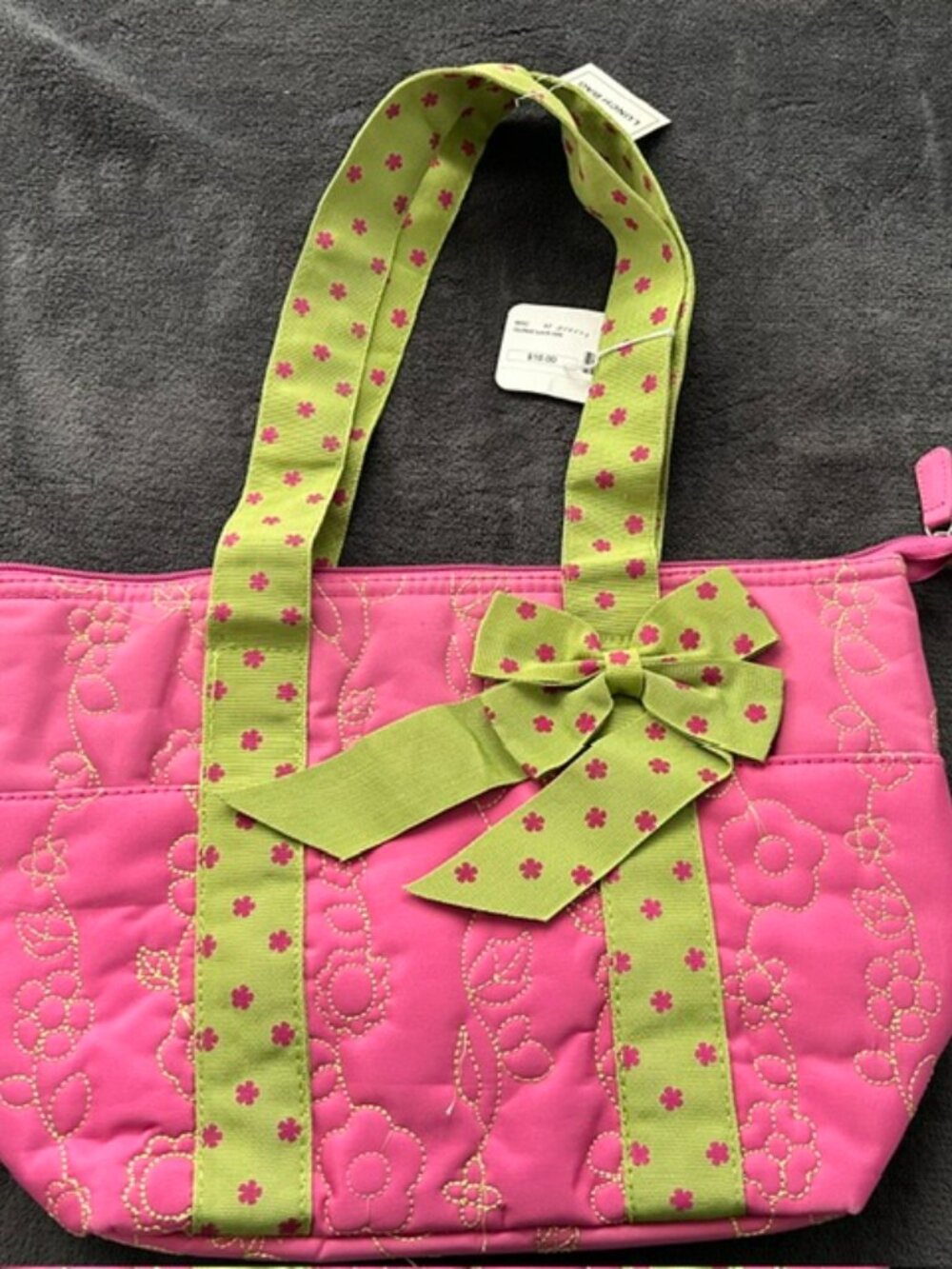NWT Quilted Insulated Lunch Bag, Pink and Green